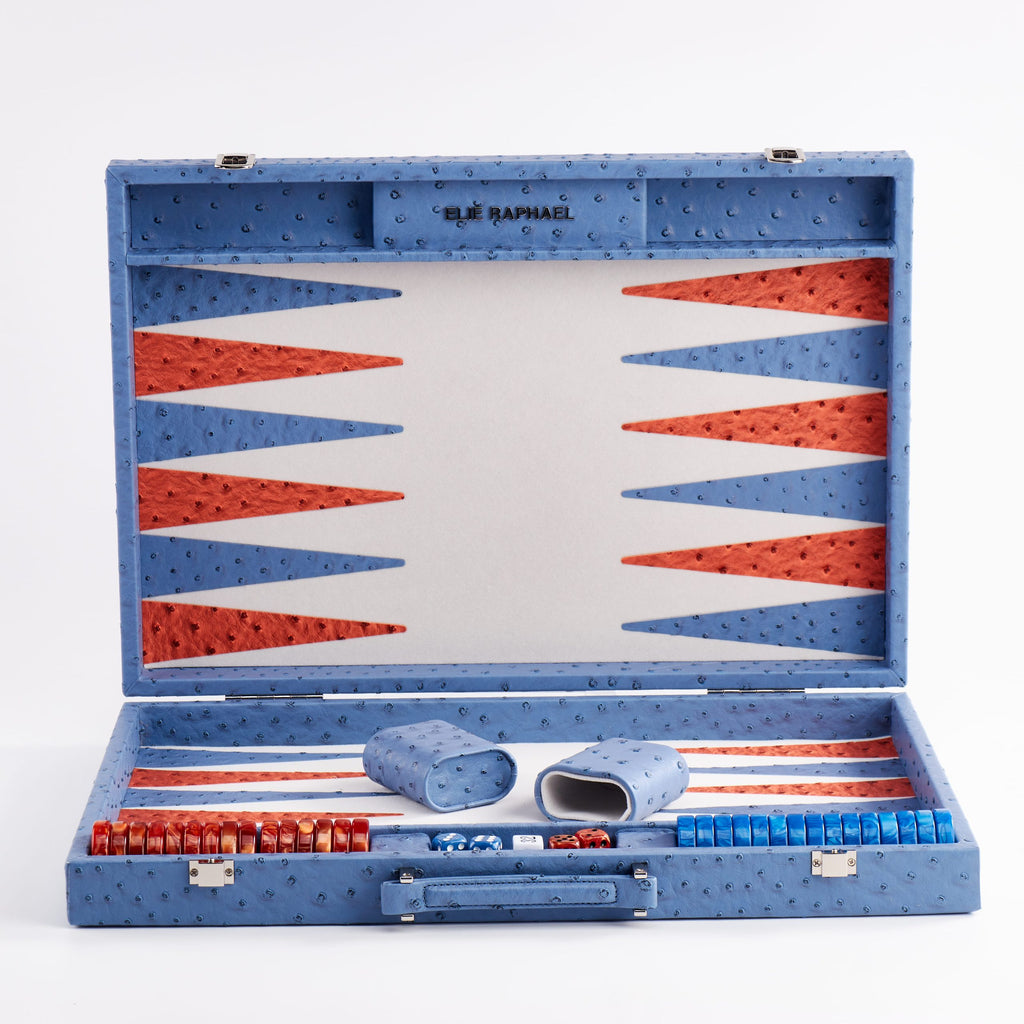 Backgammon Ostrich | Blue w/ orange triangle