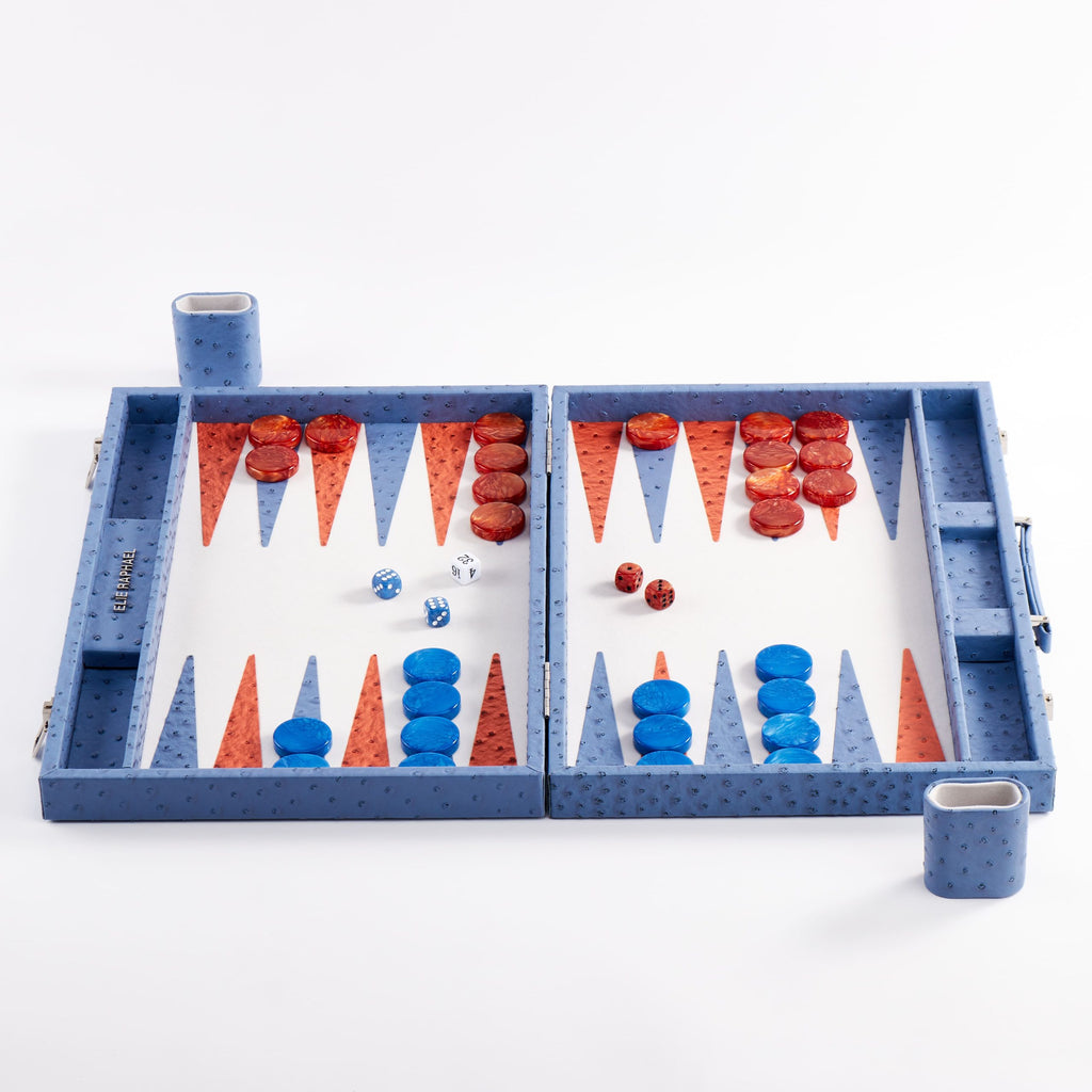 Backgammon Ostrich | Blue w/ orange triangle