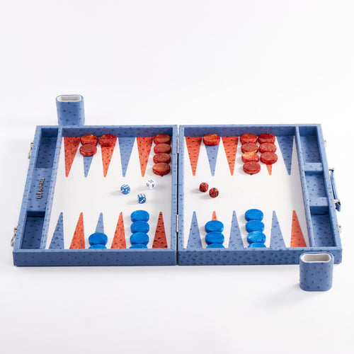 Backgammon Ostrich | Blue w/ orange triangle