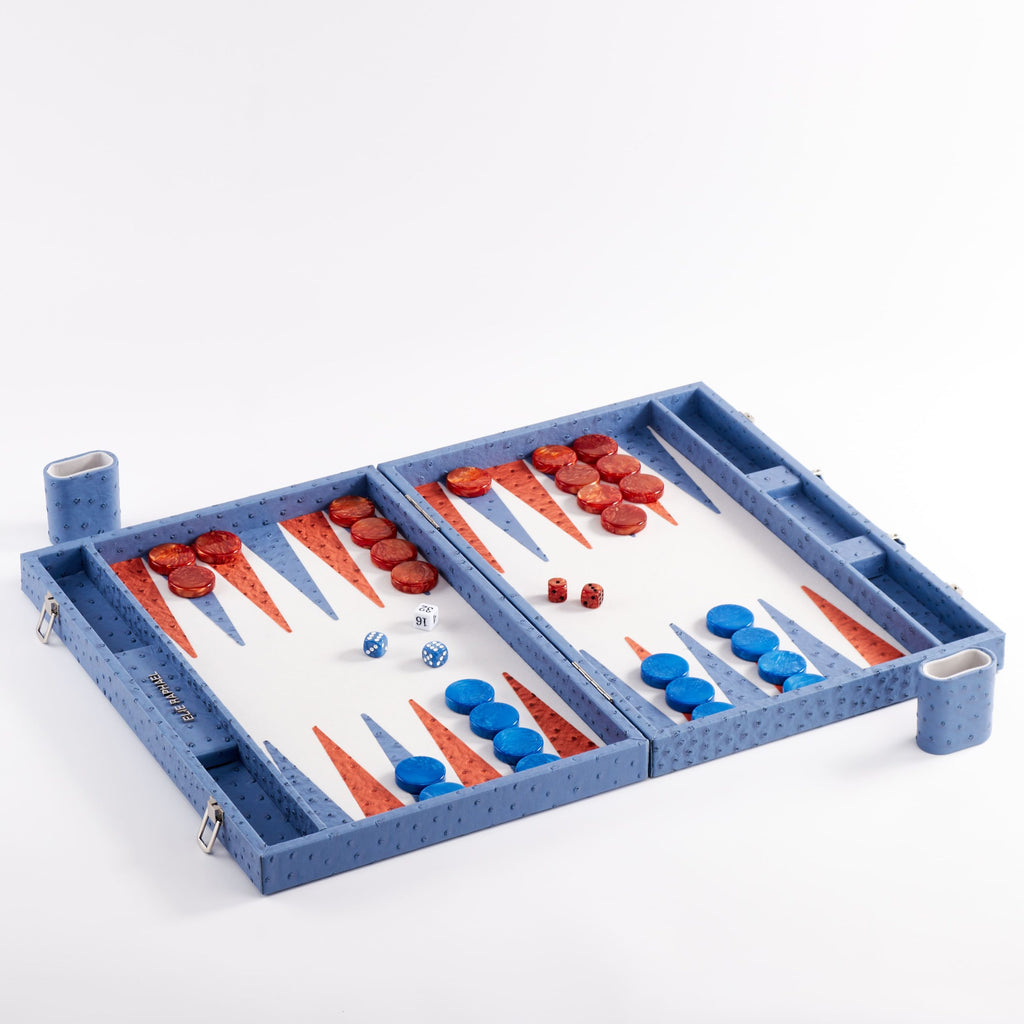 Backgammon Ostrich | Blue w/ orange triangle