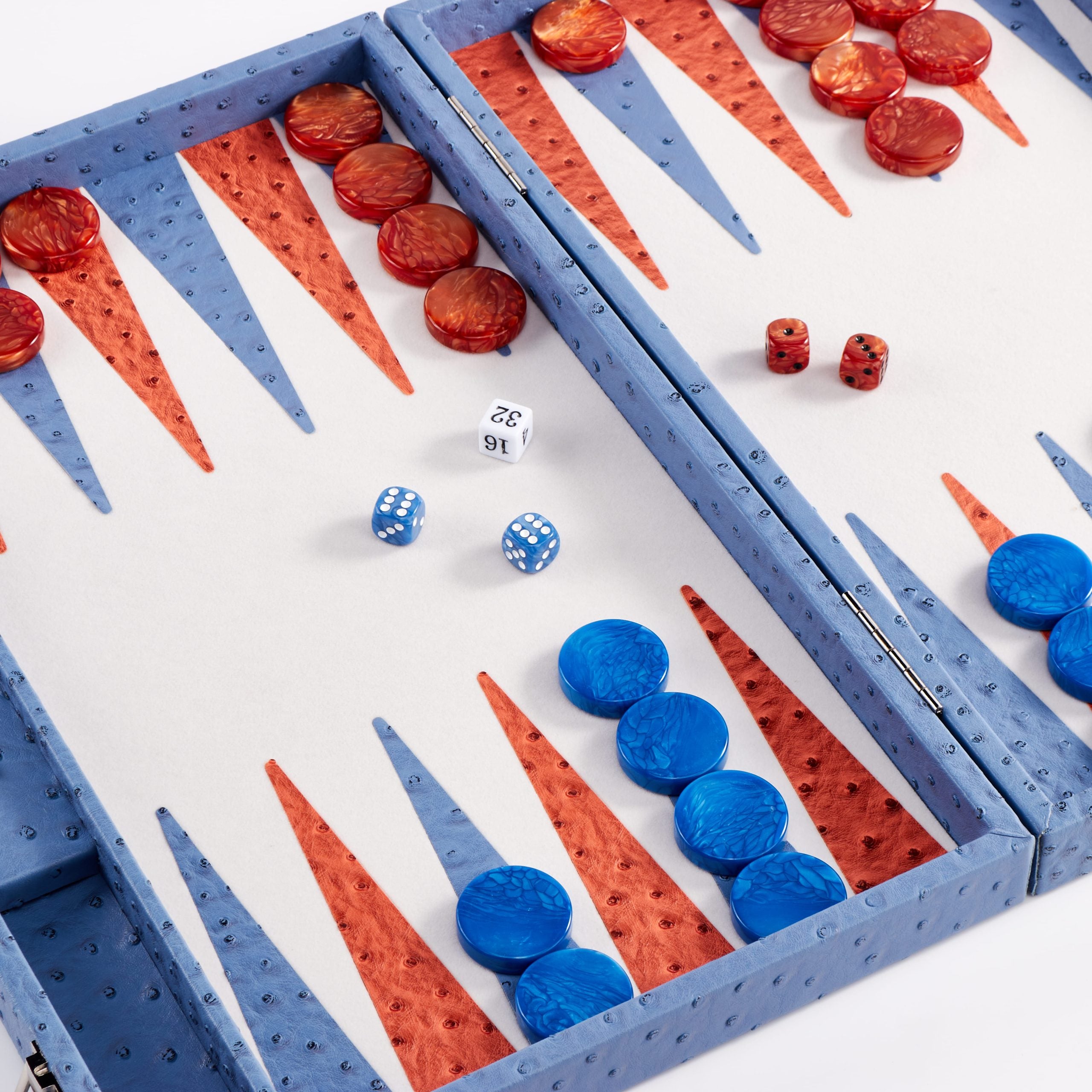Backgammon Ostrich | Blue w/ orange triangle