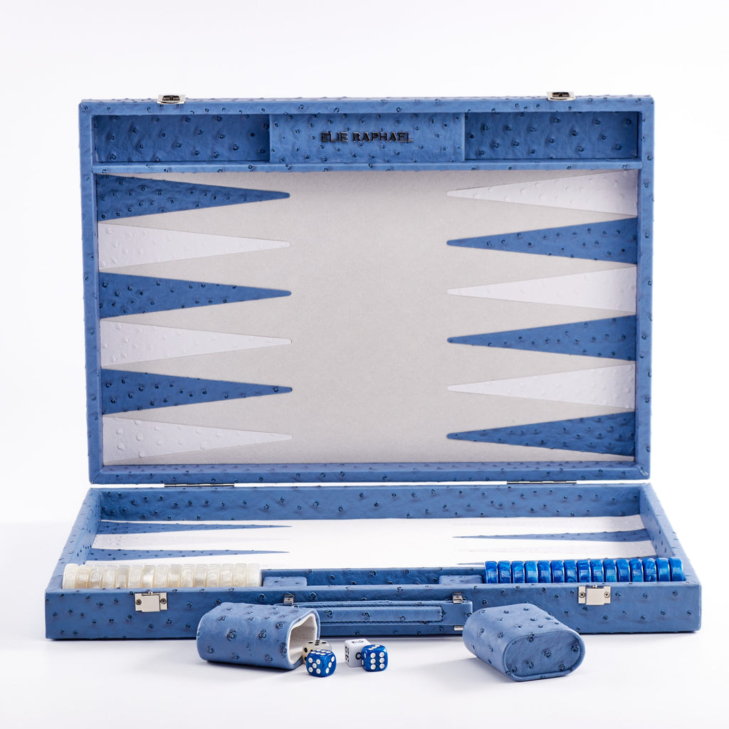 Backgammon Ostrich | Blue w/ white triangle