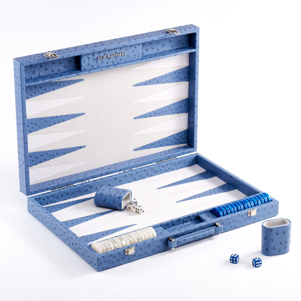 Backgammon Ostrich | Blue w/ white triangle