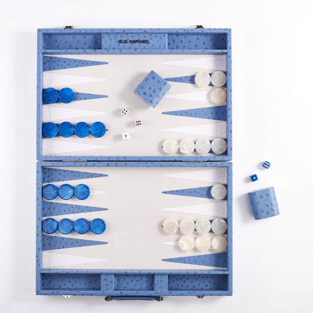 Backgammon Ostrich | Blue w/ white triangle