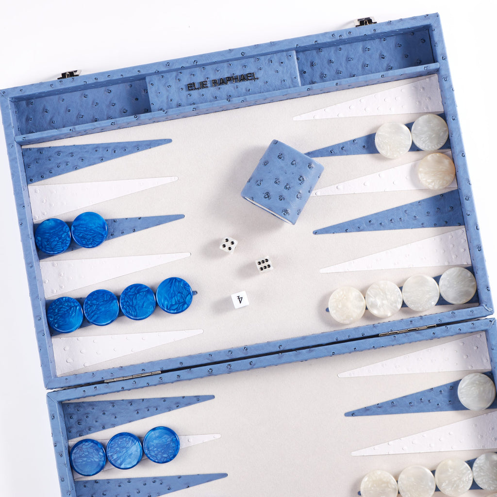 Backgammon Ostrich | Blue w/ white triangle