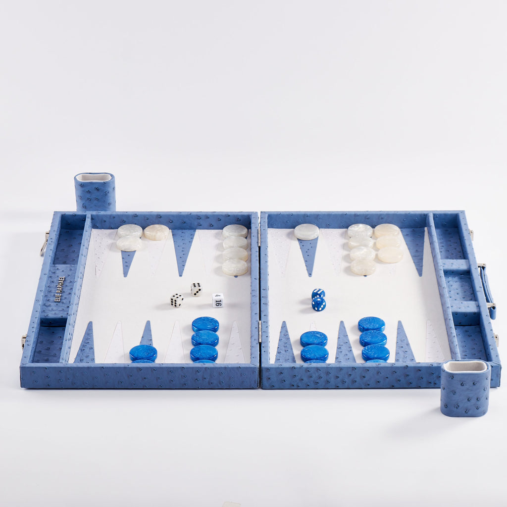 Backgammon Ostrich | Blue w/ white triangle