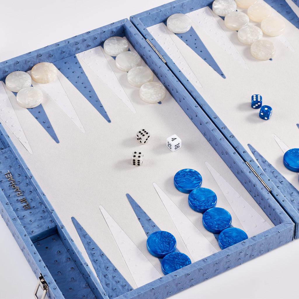 Backgammon Ostrich | Blue w/ white triangle