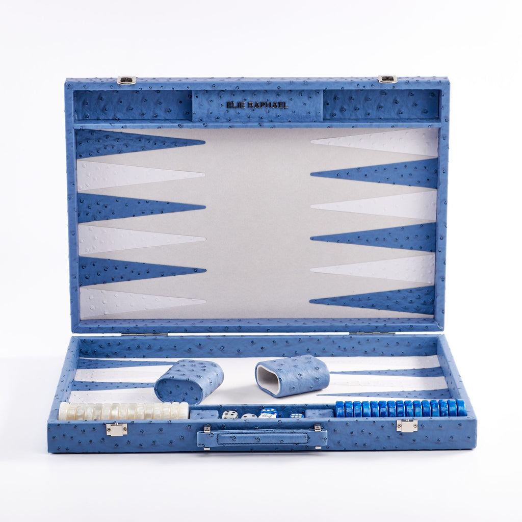 Backgammon Ostrich | Blue w/ white triangle